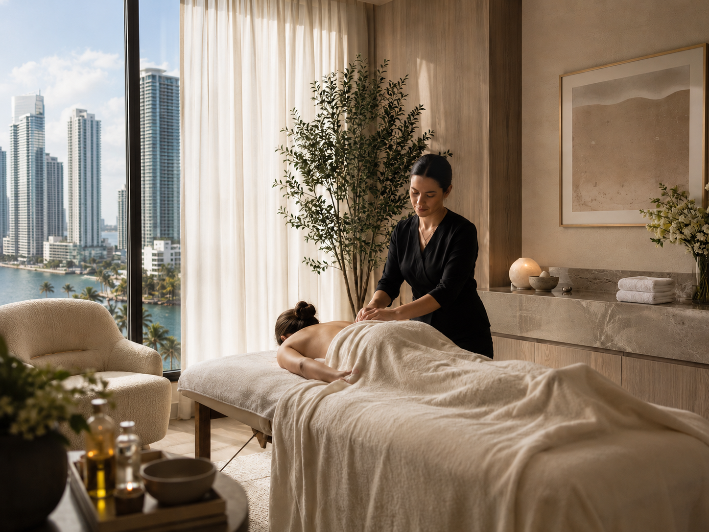 Massage therapy in a refined residential wellness suite