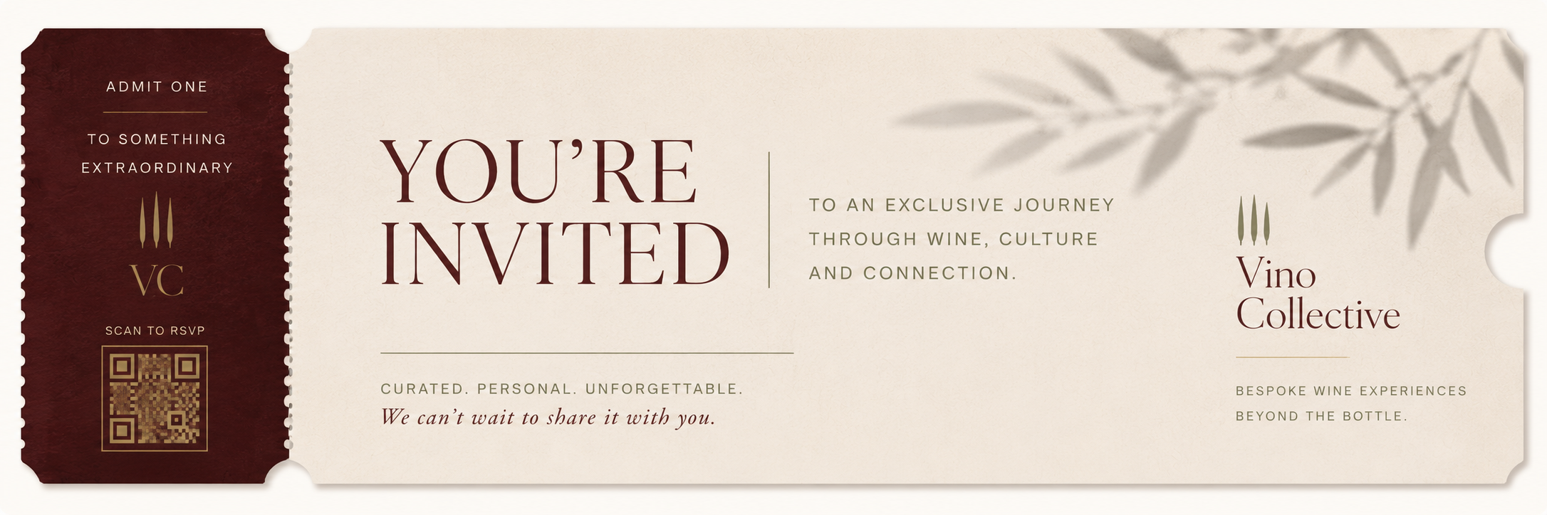 Vino Collective invitation concept in burgundy and warm ivory