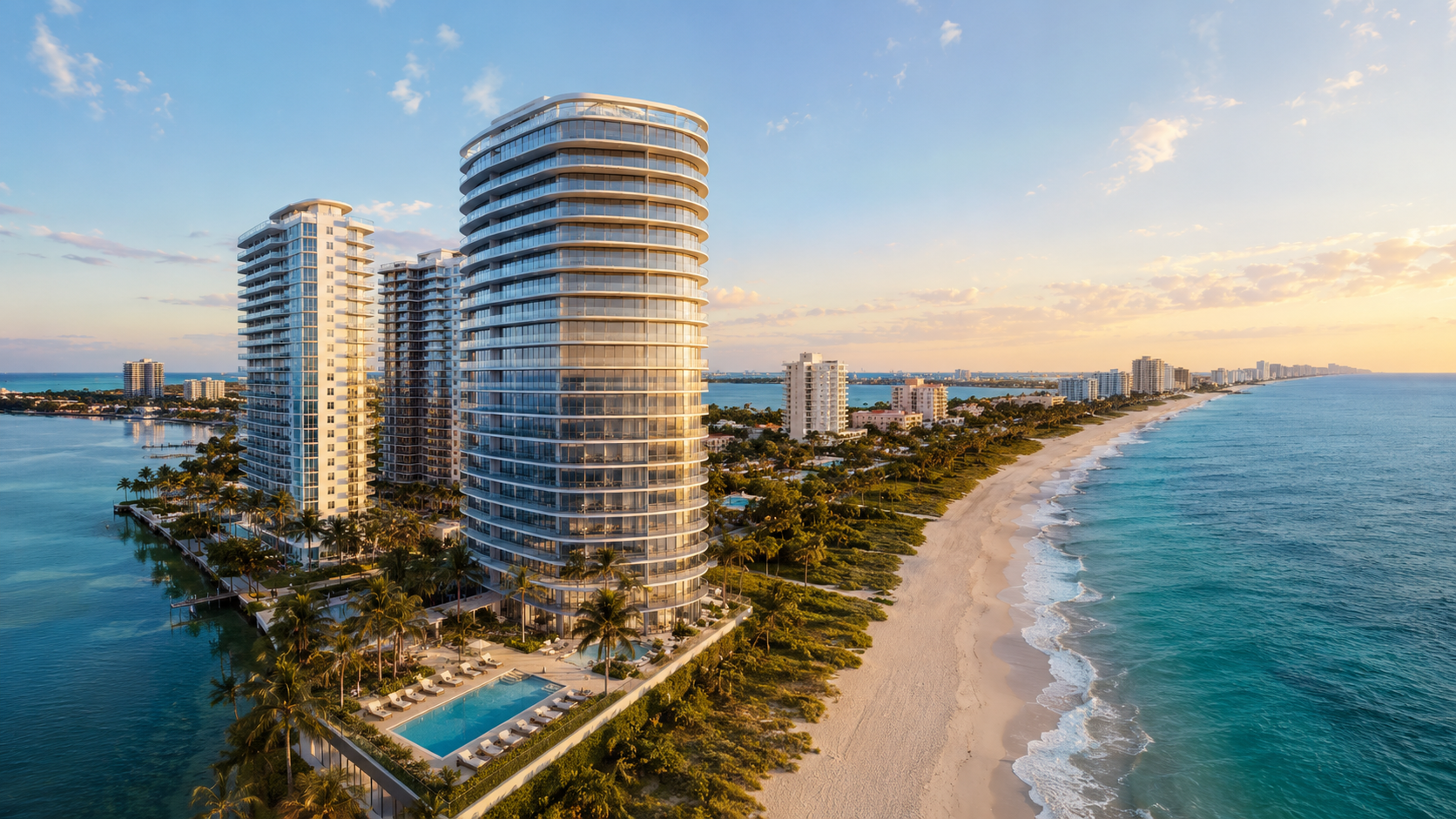 Architectural view of a luxury waterfront residential development